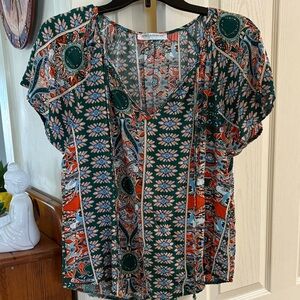 Angashore Women's Floral Patterned Blouse - Green and Orange